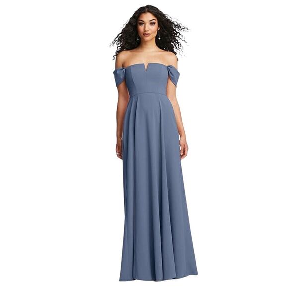 DESSY COLLECTION Off The Shoulder Pleated Cap Sleeve Formal A-Line Dress - Picture 1 of 9